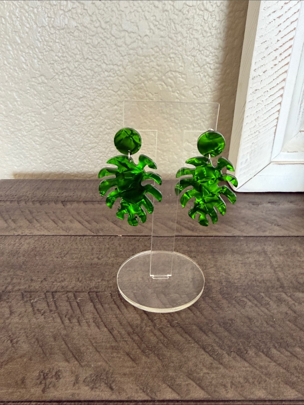 Green Monstera Leaf Statement Earrings